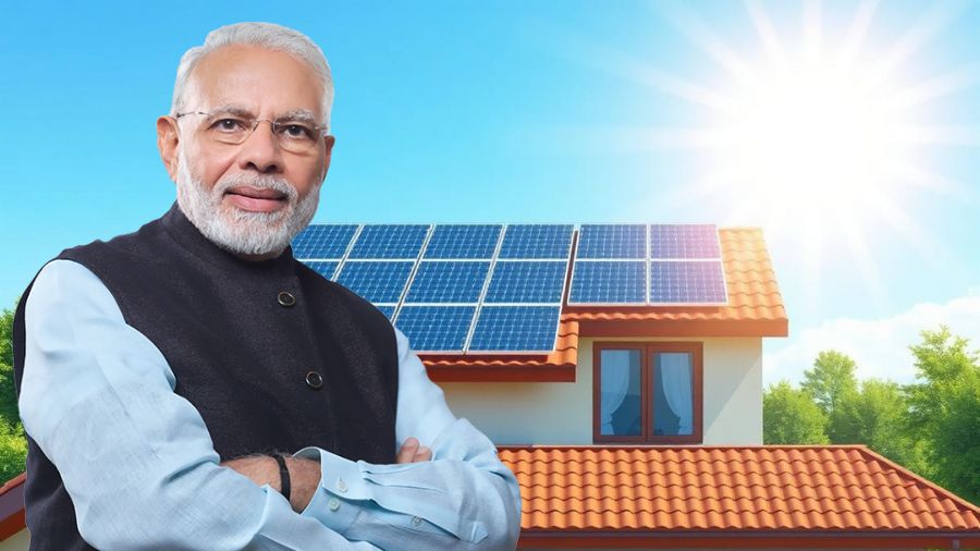 Solar panels installation on house rooftop with sunlight